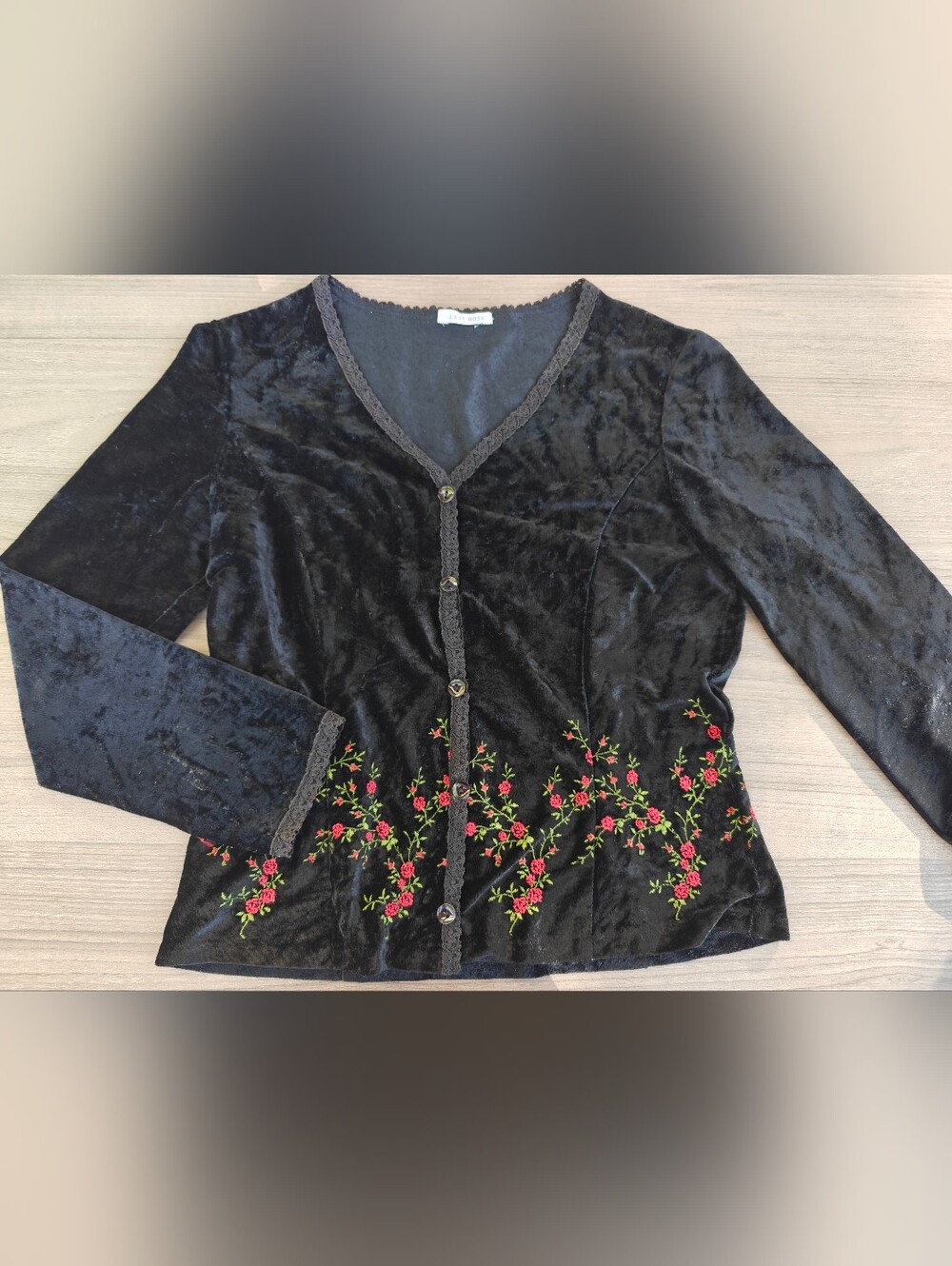 Y2K Japanese Brand Rest Rose Black Floral Embroidered Cardigan